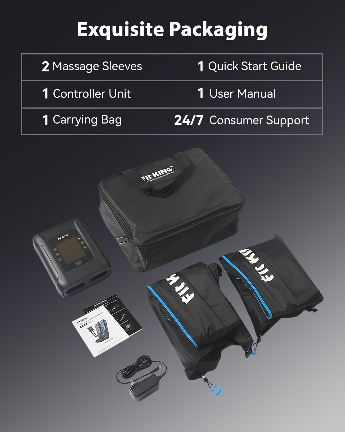 FIT KING Professional Air Compression Leg Recovery System, Cordless Rechargeable Leg Compression Massager Boots for Fast Recovery & Improved Circulation, Compression Boot for Athletes (Medium)