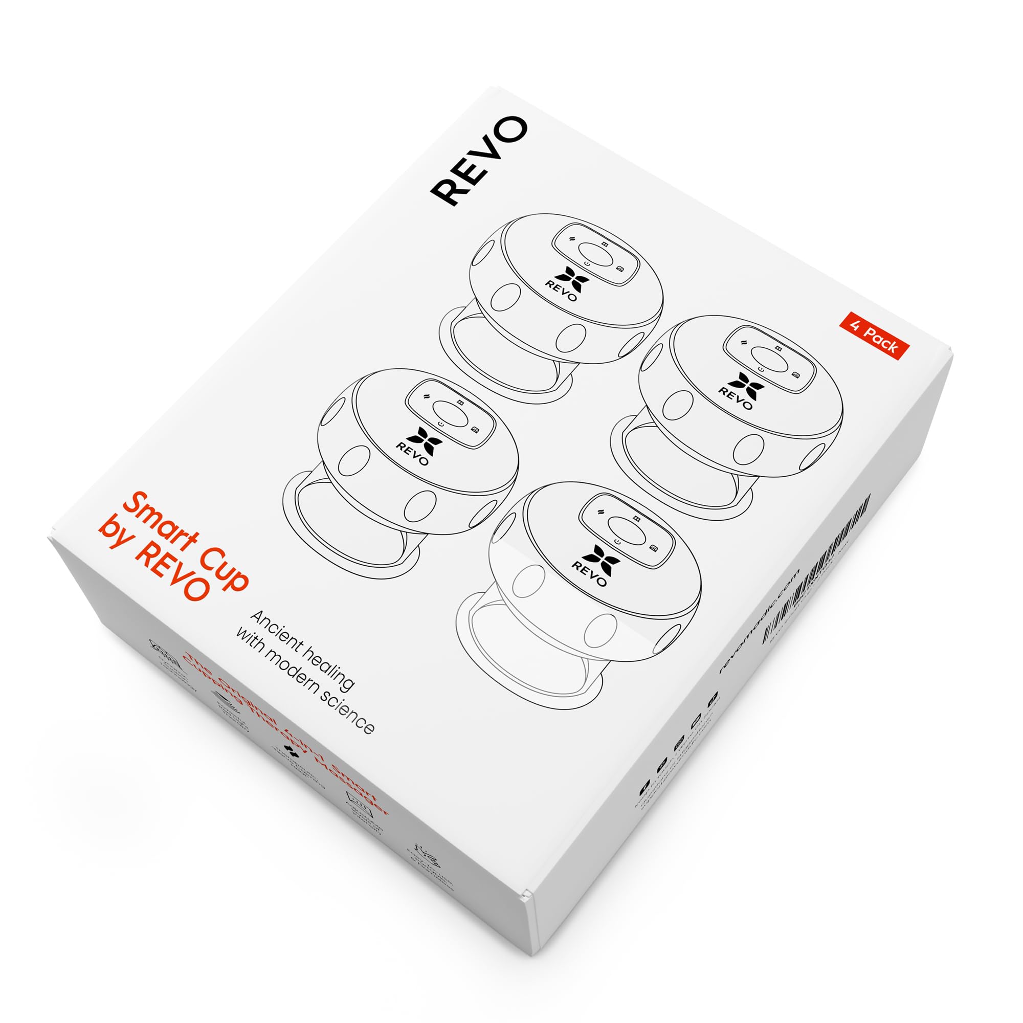 REVO The Original 4-in-1 Smart Cupping Therapy Massager, Red Light Therapy for Targeted Pain Relief, Knots, Aches, Muscle Soreness, Circulation & Tighter Skin, Portable Cupping Kit