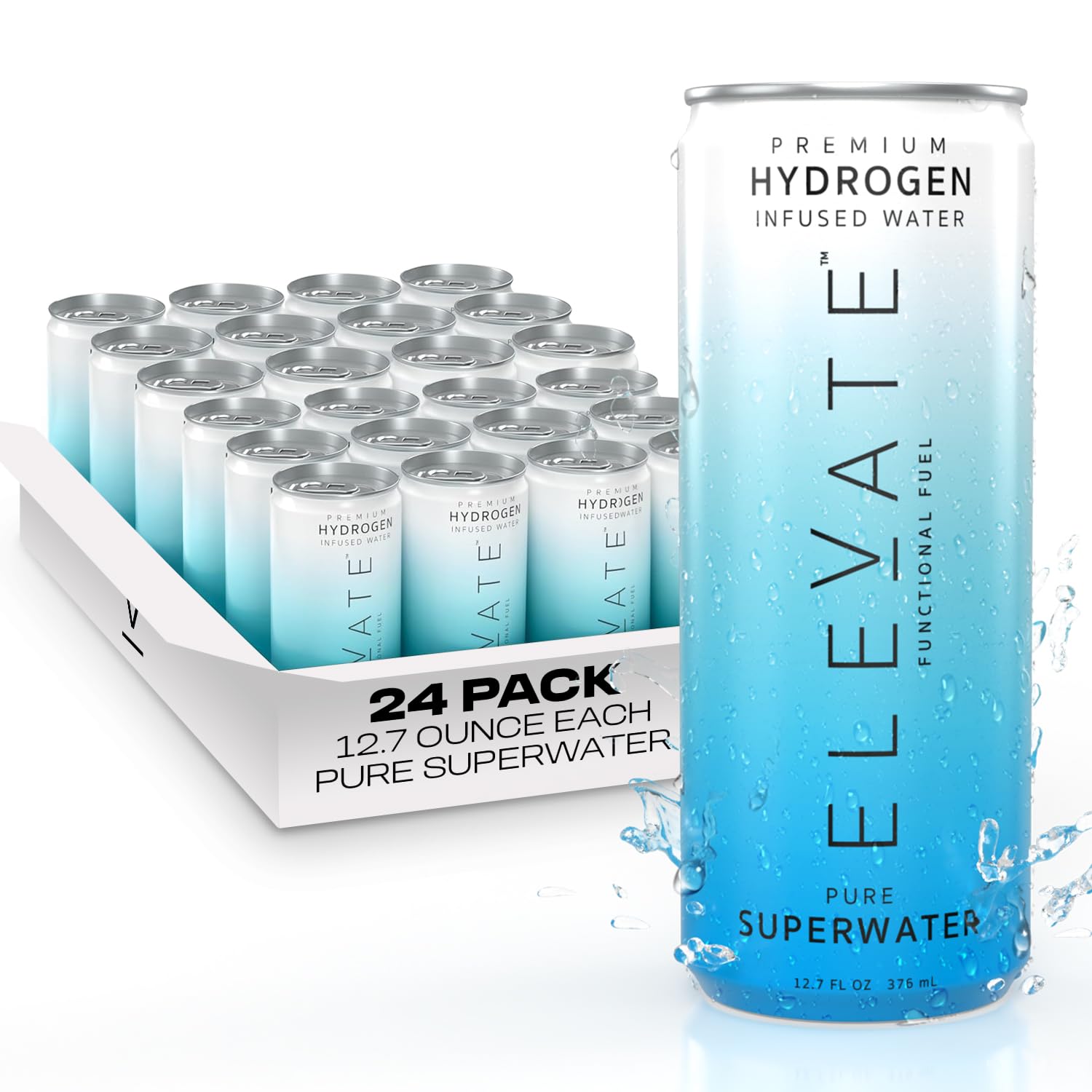 ELEVATE SUPERWATER Premium Hydrogen Water (24 pack). Highest Hydrogen (3-5 PPM) and Lowest -650 ORP. Supports Recovery, Energy, Hydration, Focus, and Endurance. BACKED BY SCIENCE.