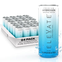 ELEVATE SUPERWATER Premium Hydrogen Water (24 pack). Highest Hydrogen (3-5 PPM) and Lowest -650 ORP. Supports Recovery, Energy, Hydration, Focus, and Endurance. BACKED BY SCIENCE.