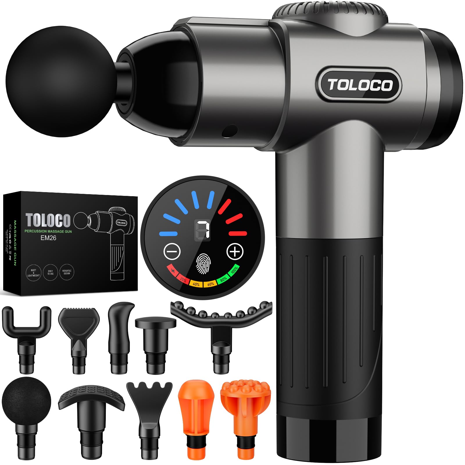 TOLOCO Massage Gun, Deep Tissue Back Massage for Athletes for Pain Relief, Percussion Massager with 10 Massages Heads & Silent Brushless Motor, Valentines Day Gifts for Him Her, Black