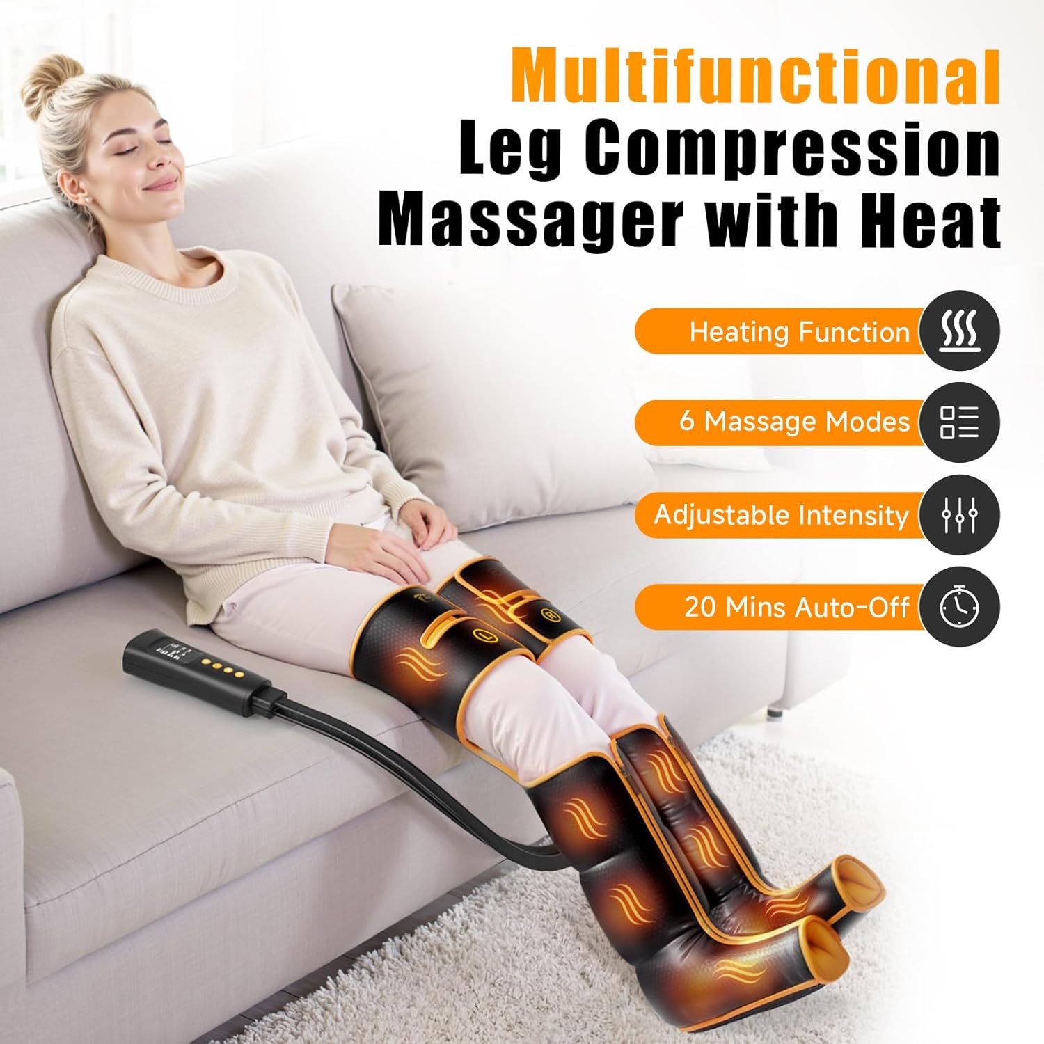 Leg Massager with Heat and Compression, Foot and Full Leg Massager for Circulation and Pain Relief, Sequential Compression Boots with 6 Modes, 6 Intensity, 3 Heat, Gifts for Mom, Dad, Athletes