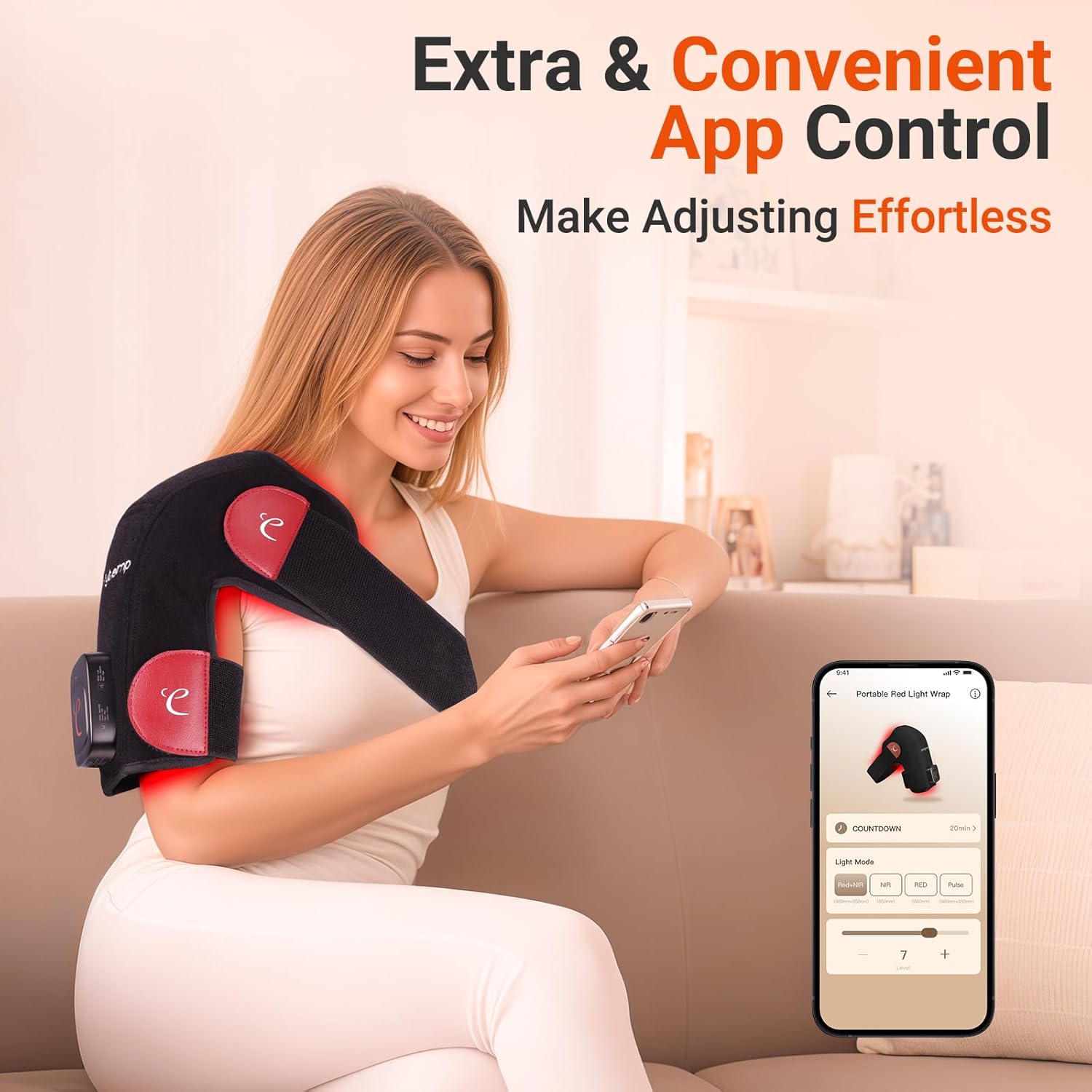 Comfytemp Cordless Red Light Therapy for Shoulder, 94 LEDs Wearable Near Infrared Light Wrap, 3D Portable Flexible Wrap with Timer, 660nm & 850nm (No Massage,One Size)