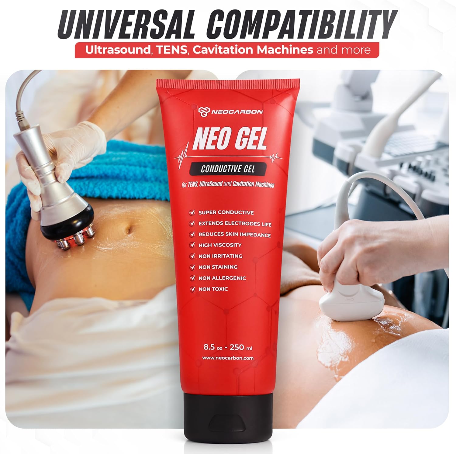 Electrode Conductive Gel for TENS Unit, Doppler Ultrasound Device, Cavitation microcurrent Machine and Replacement Pads, Clear 2 Pack, 250 ml