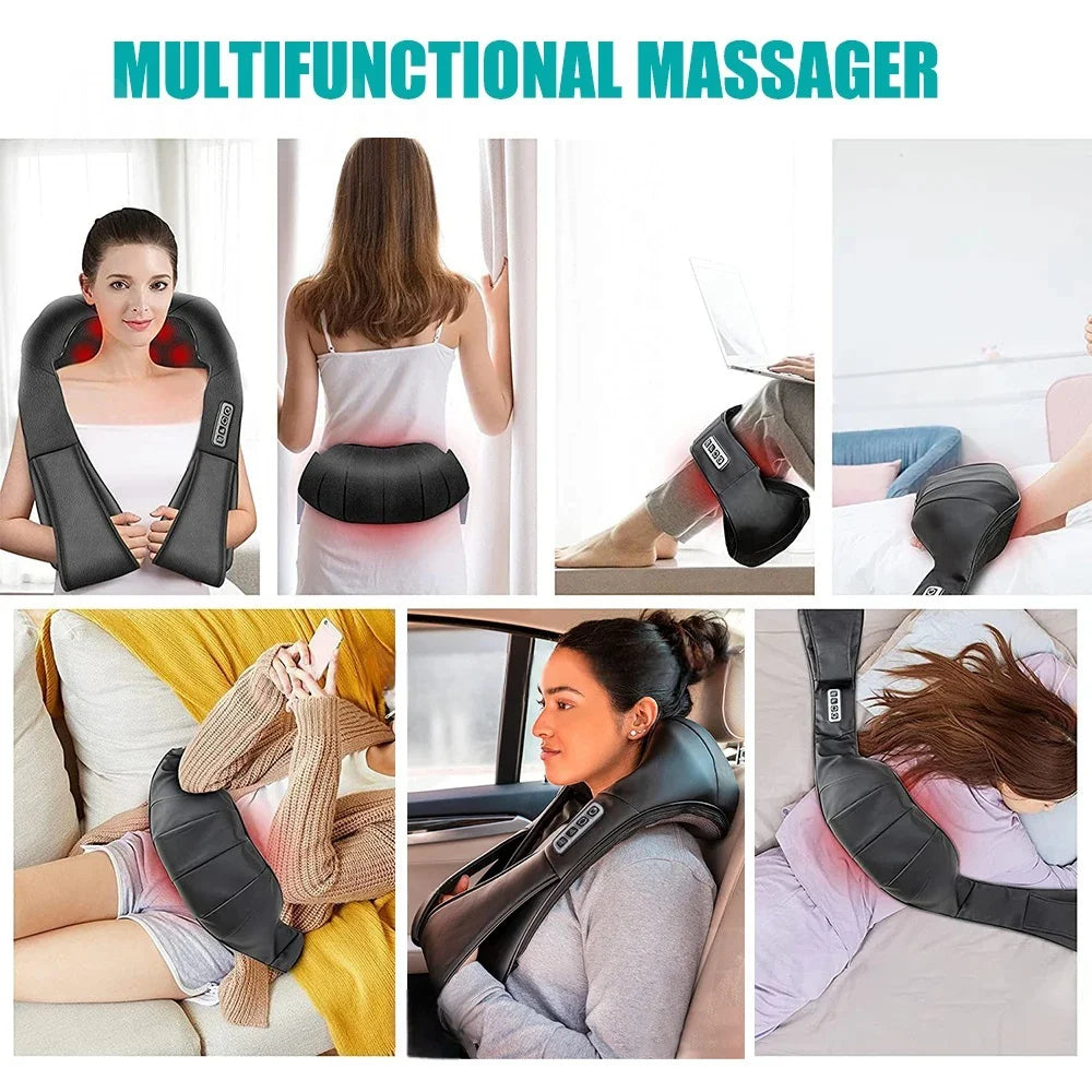 Neck and Shoulder Massager Heated Back Massager U Shape Deep Kneading Electric Massage Pillow For Neck Waist Leg Body