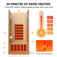 Full Spectrum Infrared Sauna, 1 Person Home Infrared Sauna with Red Light Therapy, Indoor Canadian Hemlock Wood Dry, Customized