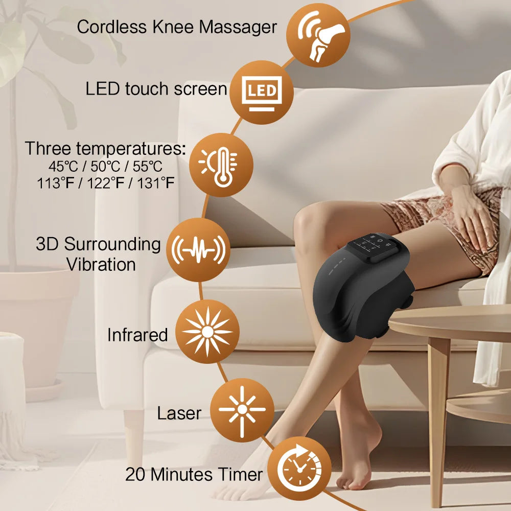 Cordless Heated Knee Massager — Vibration & Heat Therapy for Joint Relief