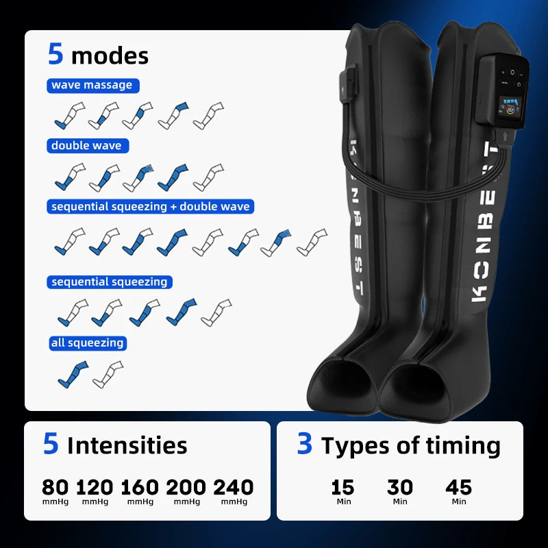 Leg Massager Air Pneumatic Compression Boots Athlete Pump Controller 240mmHg Dropship Therapeutic Leg Recovery Massage Machine