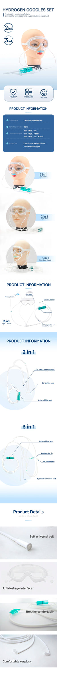 2 In 1 Multiple Uses Hydrogen Eye Mask Hydrogen Absorb  Into Eyes And Ears Hydrogen Ear Suction Cannula