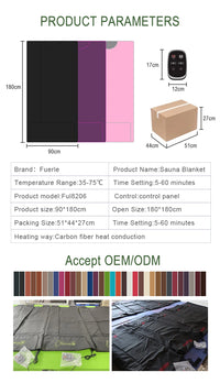 Portable Infrared Sauna Blanket 86-167℉ Carbon Fiber Heating Velcro Non-toxic Waterproof Detox Weight Loss Relaxation Home Spa