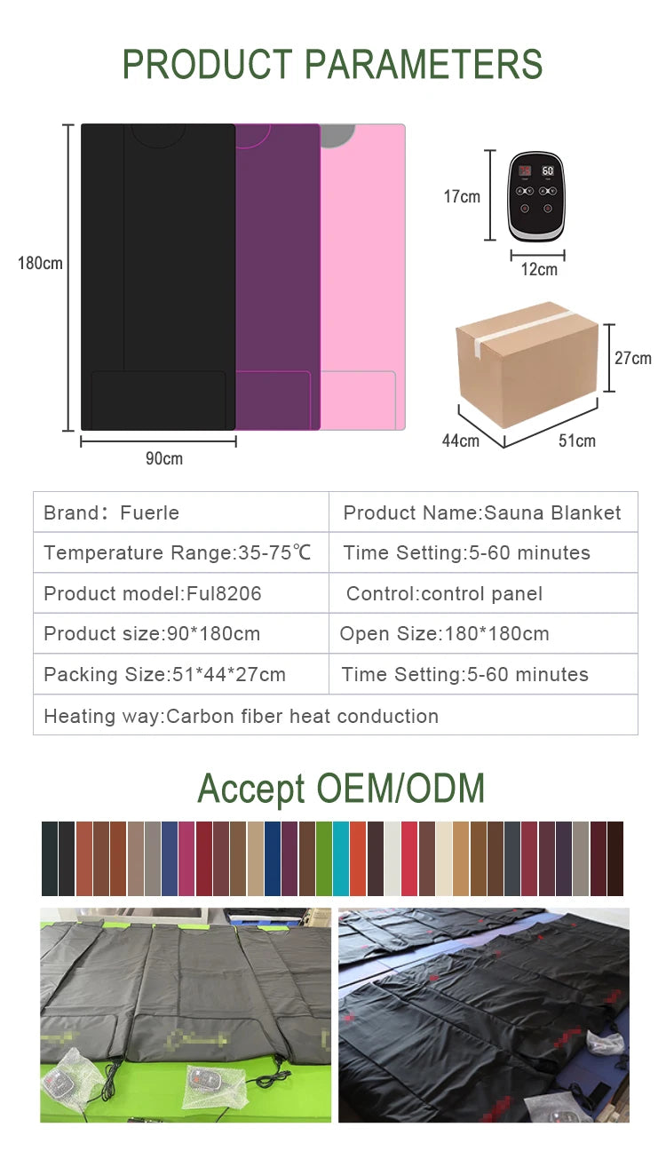 Portable Infrared Sauna Blanket 86-167℉ Carbon Fiber Heating Velcro Non-toxic Waterproof Detox Weight Loss Relaxation Home Spa