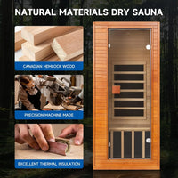 Full Spectrum Infrared Sauna, 1 Person Home Infrared Sauna with Red Light Therapy, Indoor Canadian Hemlock Wood Dry, Customized