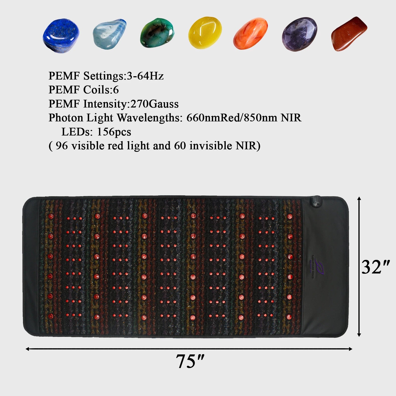 Luxuryade B190 Pemf FlR Infrared Heating Mat Crystal Amethyst Therapy Heating Photon Red Light PEMF Infrared Massage Mattress
