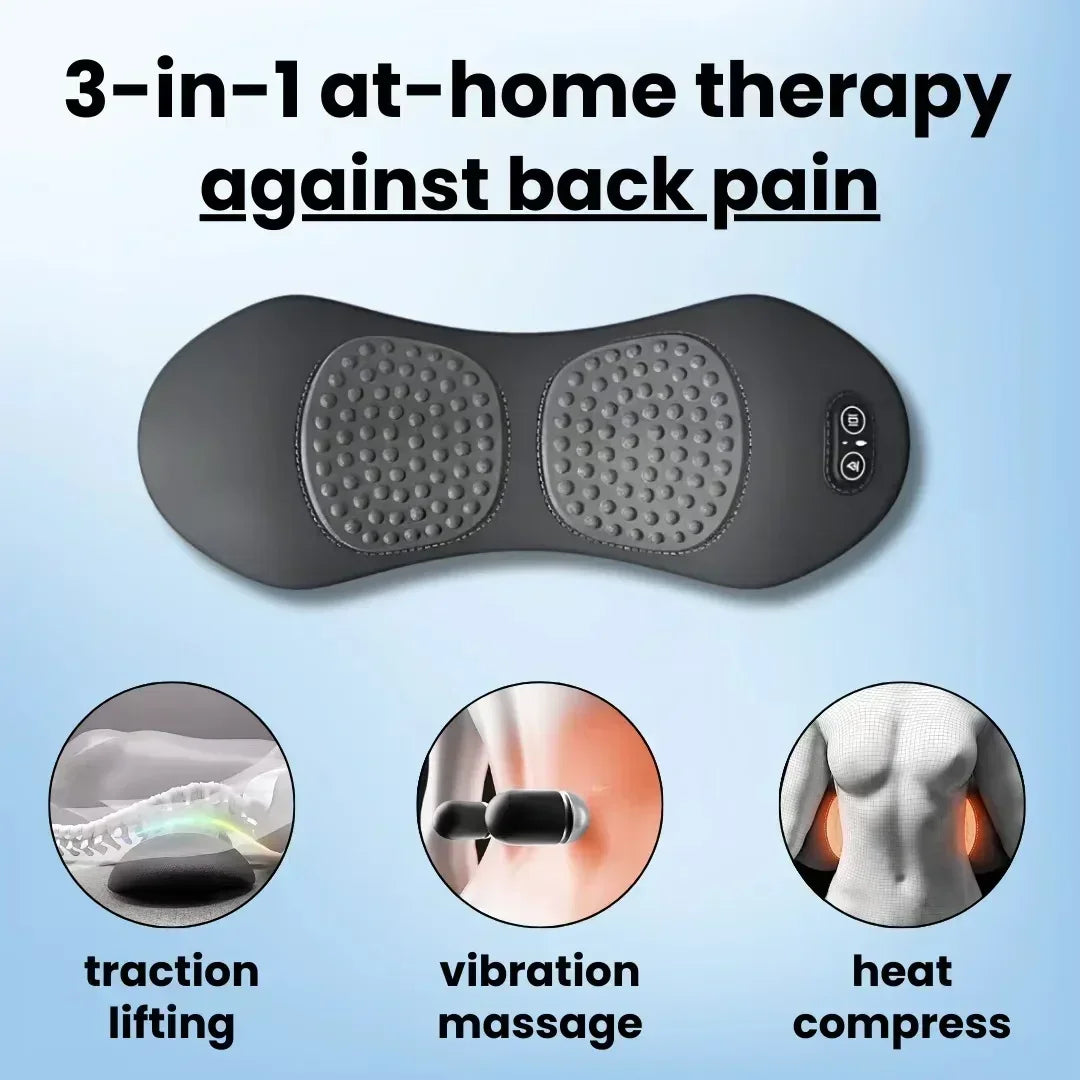 Emeka 3-in-1 Back Massager Heat Vibration for Back Pain Relief Herniated Disc Stretch Support Traction Lower Back Massage Pillow