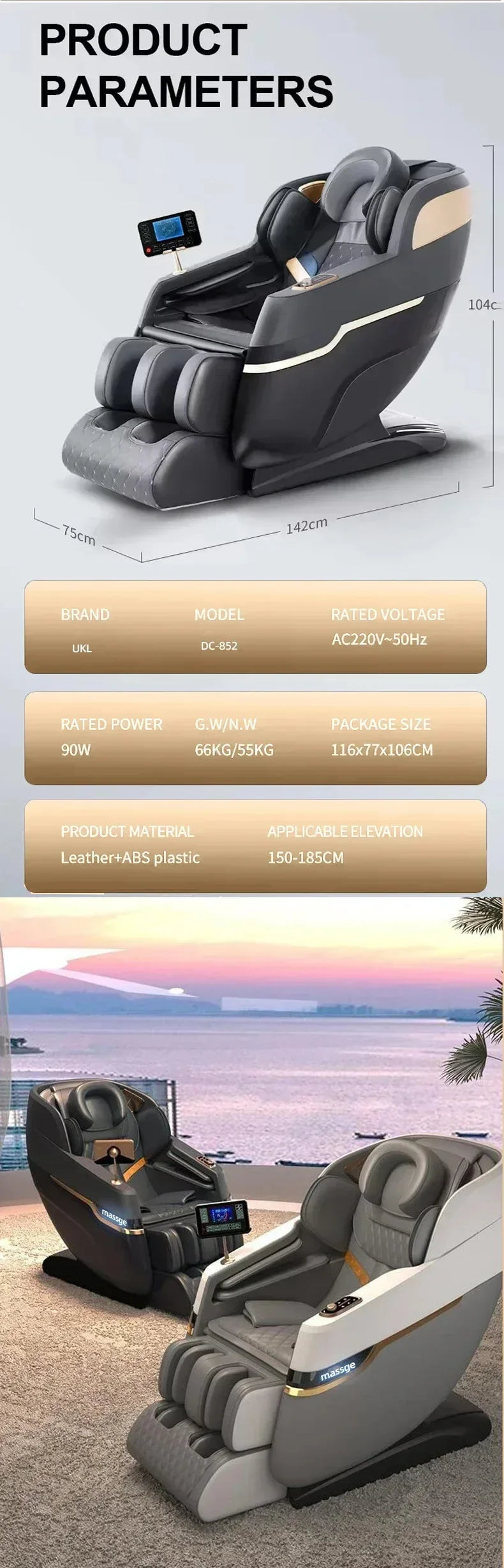 4D SL Tracking Massage Chair, Zero Gravity Recliner Chair, Full Body Airbag Massage Sofa, Office Chair with Touch Screen, 3-Year