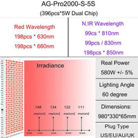 AG-Pro2000 Red Light Therapy Panel — 5-Wavelength LED for Full-Body Recovery