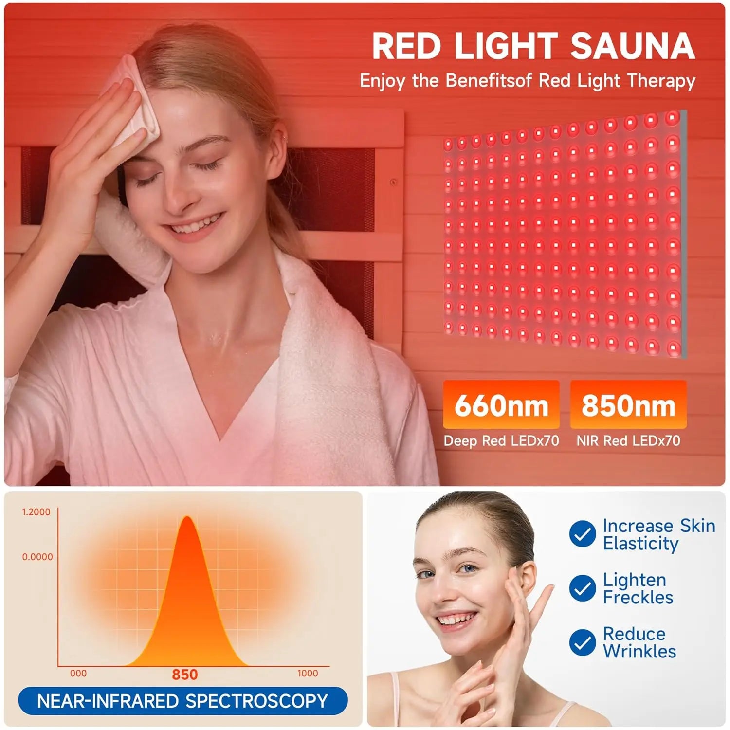 Full Spectrum Infrared Sauna, 1 Person Home Infrared Sauna with Red Light Therapy, Indoor Canadian Hemlock Wood Dry, Customized