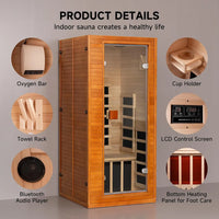 Full Spectrum Infrared Sauna, 1 Person Home Infrared Sauna with Red Light Therapy, Indoor Canadian Hemlock Wood Dry, Customized
