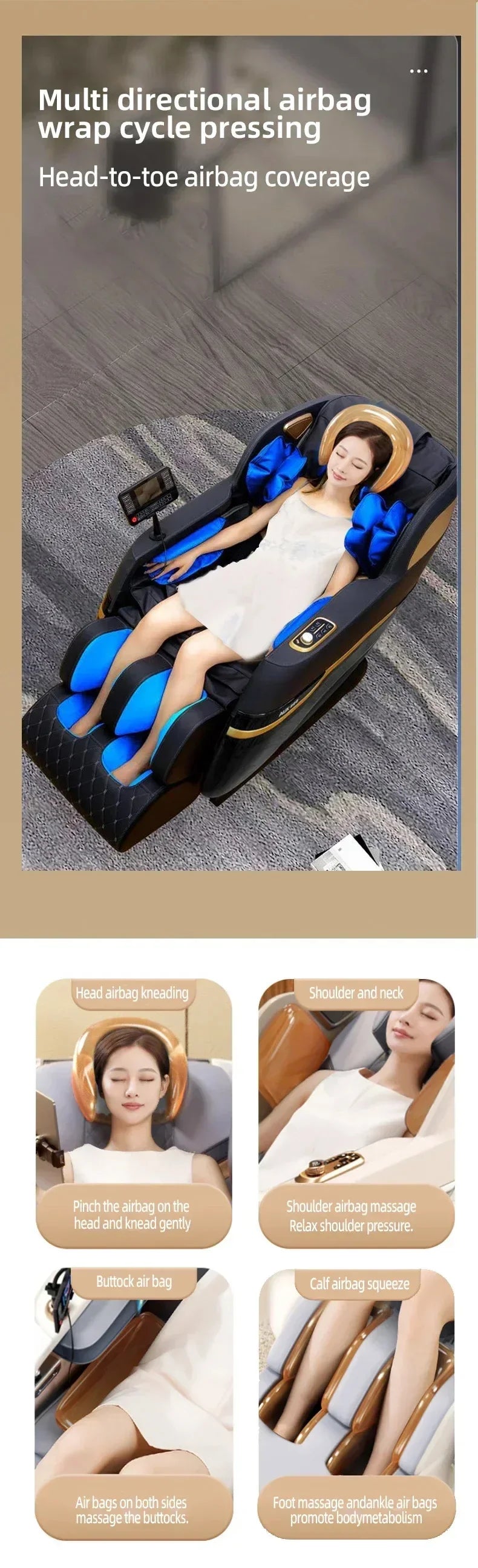 4D SL Tracking Massage Chair, Zero Gravity Recliner Chair, Full Body Airbag Massage Sofa, Office Chair with Touch Screen, 3-Year
