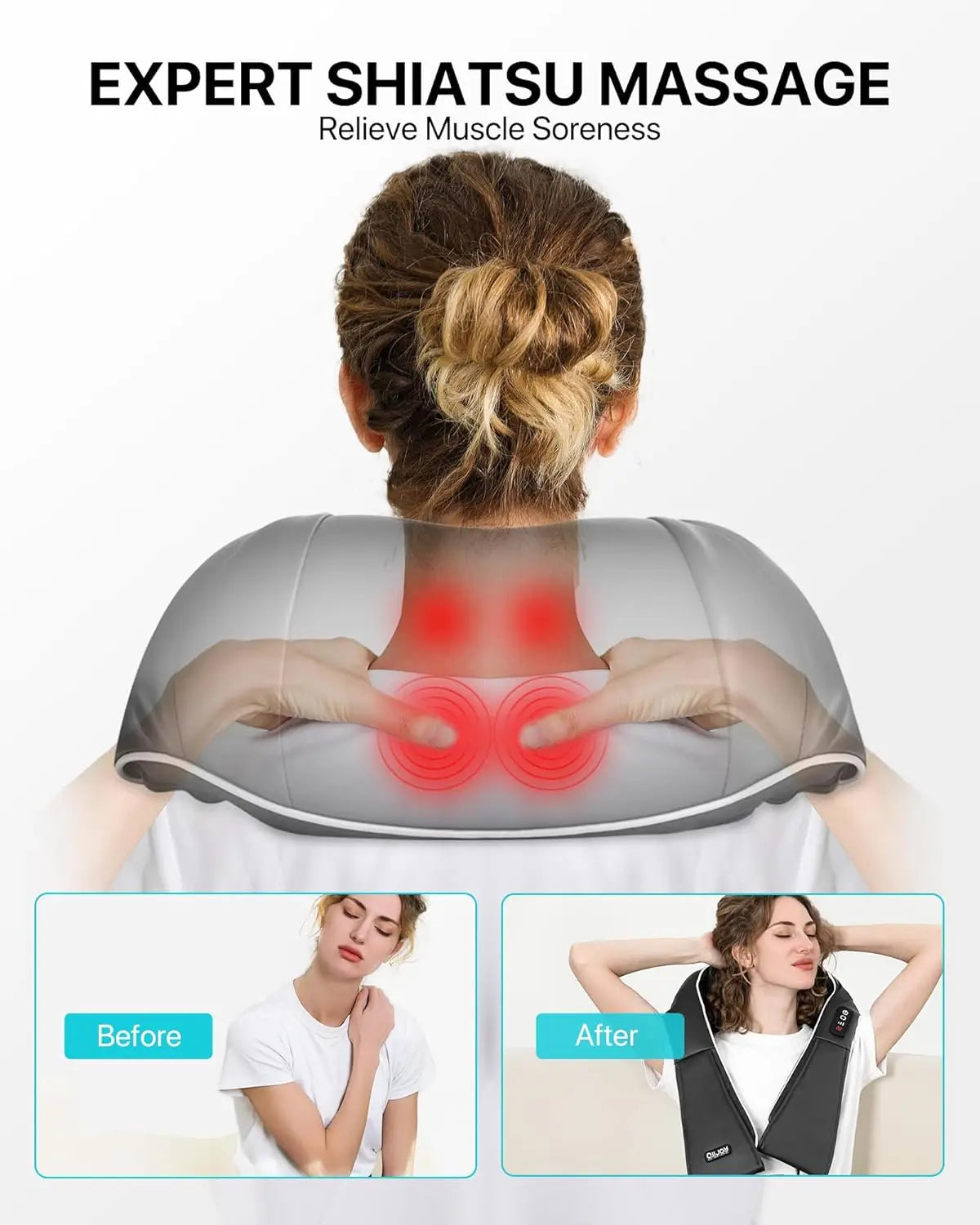 Neck and Shoulder Massager Heated Back Massager U Shape Deep Kneading Electric Massage Pillow For Neck Waist Leg Body