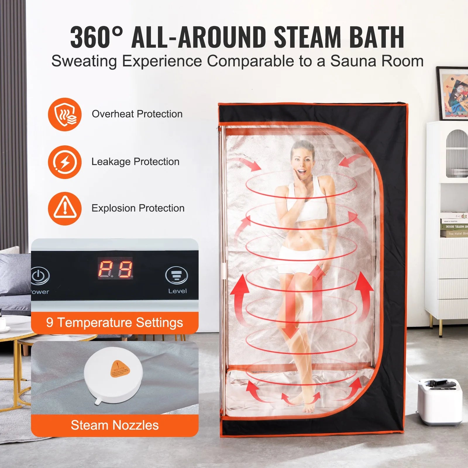 Portable Steam Sauna Tent Full Size 1000W Personal Sauna Blanket W/ Chair