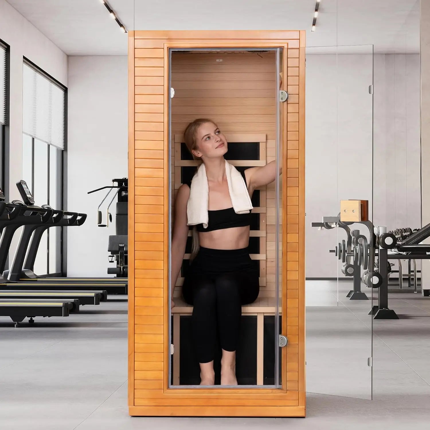 Full Spectrum Infrared Sauna, 1 Person Home Infrared Sauna with Red Light Therapy, Indoor Canadian Hemlock Wood Dry, Customized