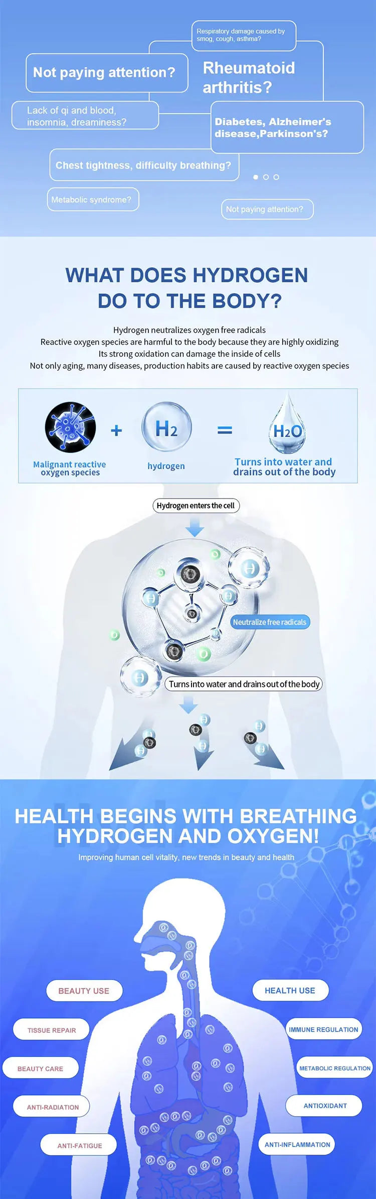 Medical 3000ml Hydrogen Water Generator Hydrogen Inhalation Machine H2 O2 HHO Double Outlet Hydrogen Inhaler Breathing Device